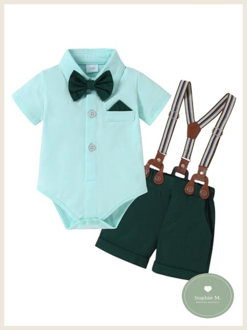 Infant Baby Boy Gentleman Outfit Cotton Blend Bodysuit & Shorts 0-24M